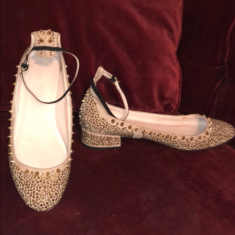 ZARA spike studs ankle-strap flats -VALENTINO look